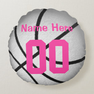 Silver and Pink Personalized Basketball Team Gifts Round Pillow