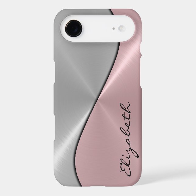 Silver and Pink Stainless Steel Metal Case-Mate iPhone Case (Back)