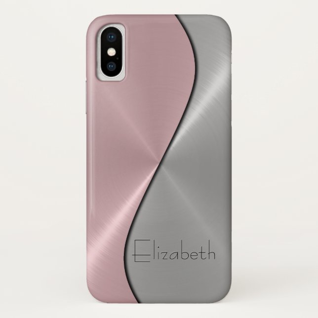 Silver and Pink Stainless Steel Metal Case-Mate iPhone Case (Back)