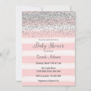 Silver and Pink Watercolor Baby Shower Invitation