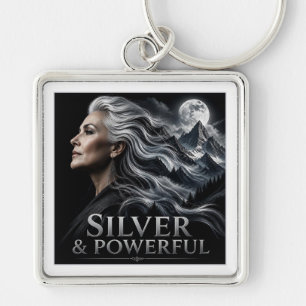 Silver and Powerful Grey Hair Pride Silver Sisters Keychain