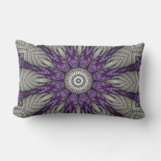 Silver and Purple Abstract Lumbar Pillow (Front)