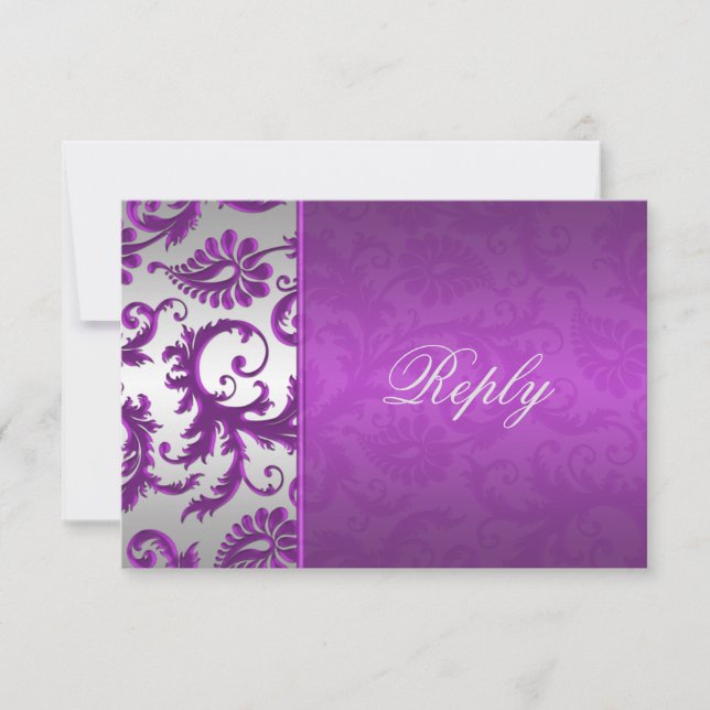 Silver and Purple Damask II Reply Card (Front)