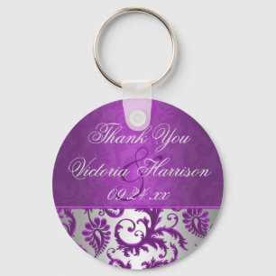 Silver and Purple Damask II Wedding Favour Keychain