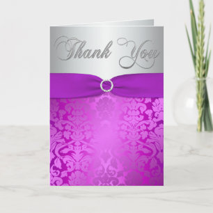 Silver and Purple Damask Thank You Card