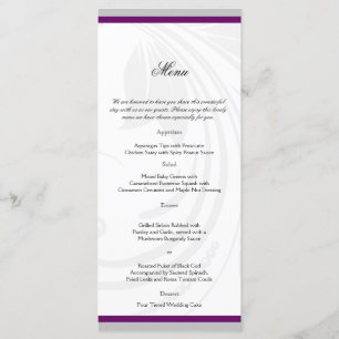 Silver and Purple Floral Heart Wedding Menu