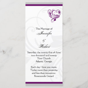 Silver and Purple Floral Heart Wedding Program