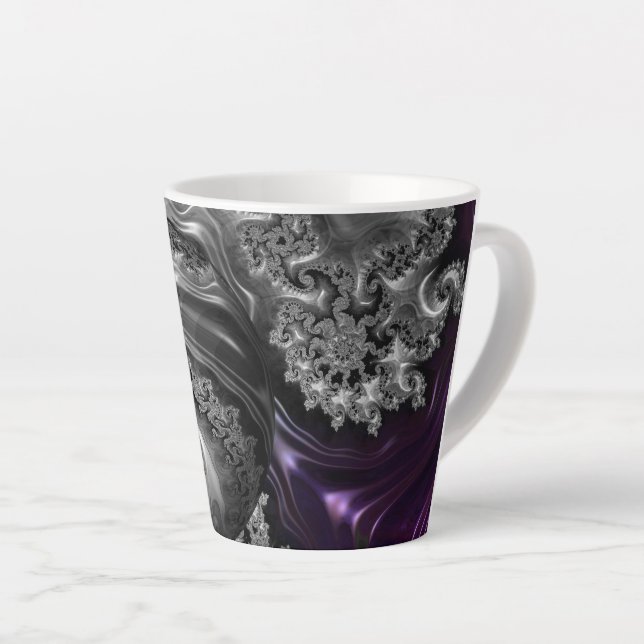 Silver and Purple Fractal Vortex Latte Mug (Right Angle)