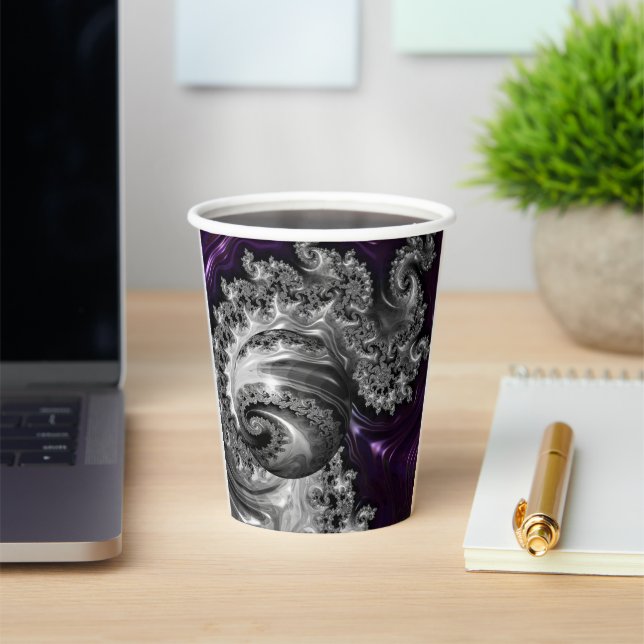 Silver and Purple Fractal Vortex Paper Cups (Insitu)