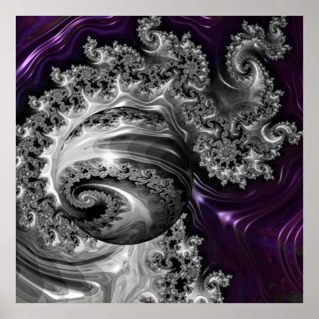 Silver and Purple Fractal Vortex Poster (Front)