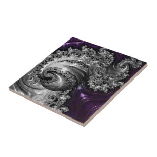 Silver and Purple Fractal Vortex Tile