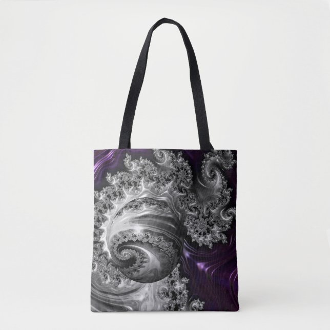 Silver and Purple Fractal Vortex Tote Bag (Front)