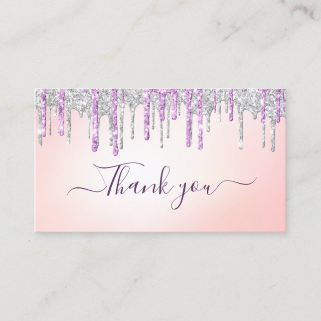 silver and purple glitter thank you script insert  (Front)