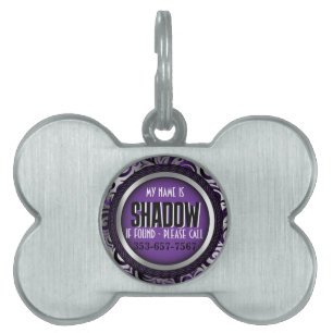 Silver and Purple Personalize Pet ID Tag