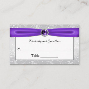 Silver and Purple Ribbons Gemstones Place Cards