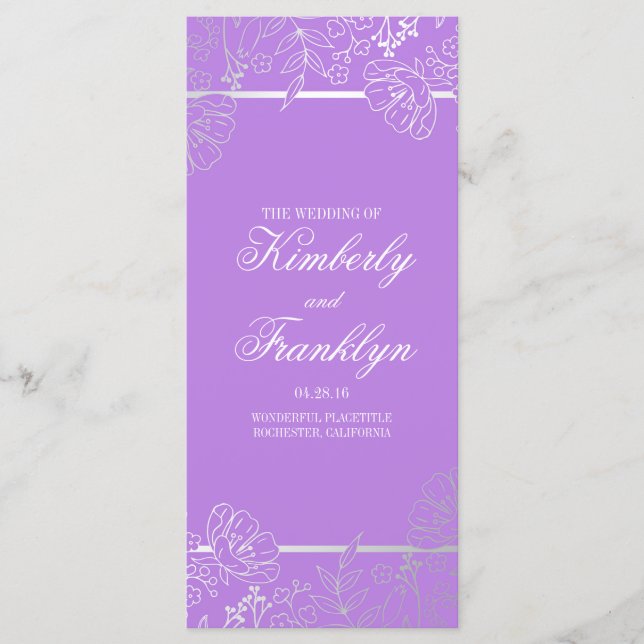 Silver and Purple Vintage Floral Wedding Programs (Front)