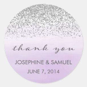 Silver and Purple Wedding Thank You Round Stickers