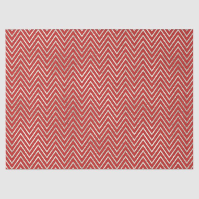 Silver and Red Chevron Stripes Tissue Paper (Front)