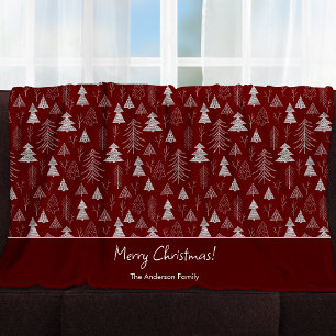 Silver and Red Christmas Tree Forest Pattern Fleece Blanket