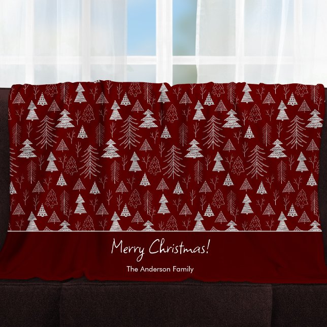 Silver and Red Christmas Tree Forest Pattern Fleece Blanket (Creator Uploaded)