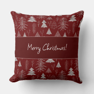 Silver and Red Christmas Tree Forest Pattern Throw Pillow