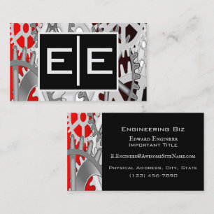 Silver and Red Engineering Gears Business Card