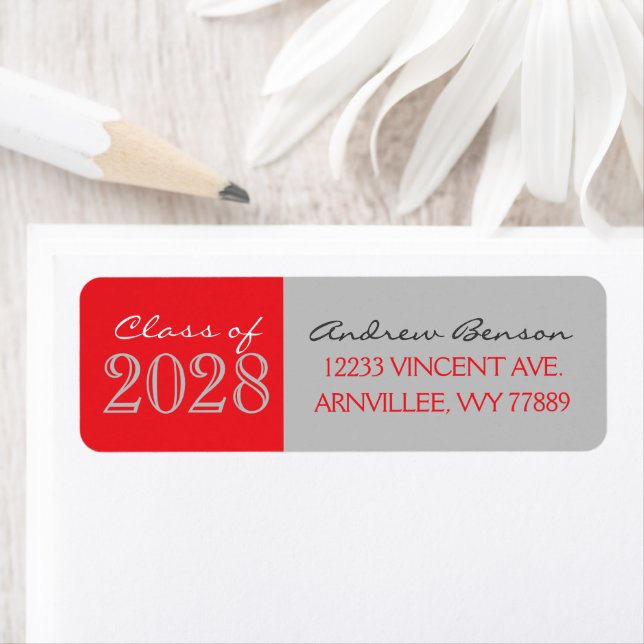 Silver and Red Graduation Return Address Labels (Insitu)