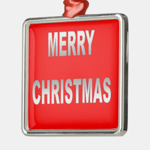 Silver And Red Merry Christmas Metal Ornament
