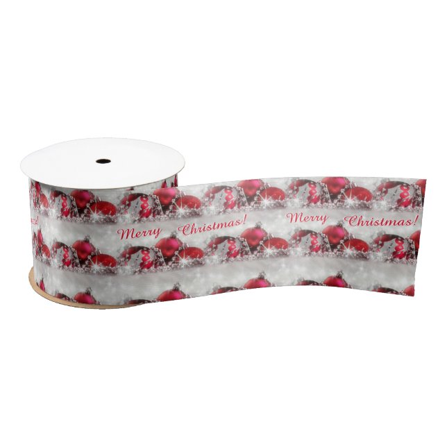 Silver And Red Merry Christmas Satin Ribbon (Spool)