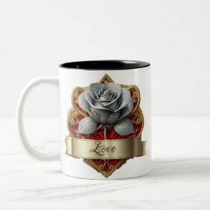 Silver And Red Rose Two-Tone Coffee Mug