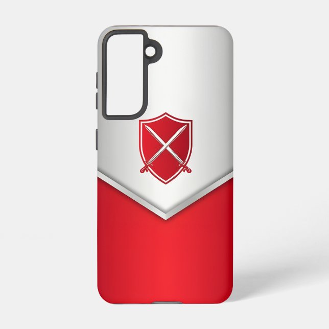 Silver and Red Shield with Crossed Swords Samsung Galaxy S21 Case (Back)