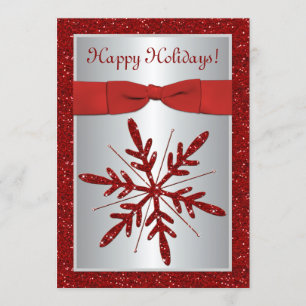 Silver and Red Snowflake Holiday Party Invitation