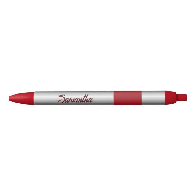 Silver and red stripe black ink pen (Front)