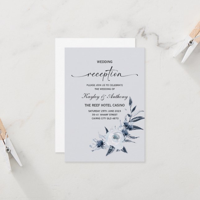Silver and  Royal Blue Reception Invitation (Front/Back In Situ)
