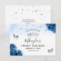 Silver and Royal Blue Roses Elegant Save The Date
