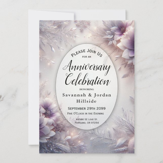 Silver and Soft Amethyst Winter Anniversary Party Invitation (Front)