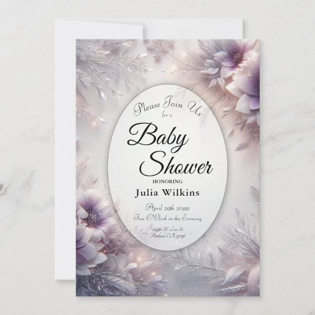 Silver and Soft Amethyst Winter Baby Shower Invitation (Front)