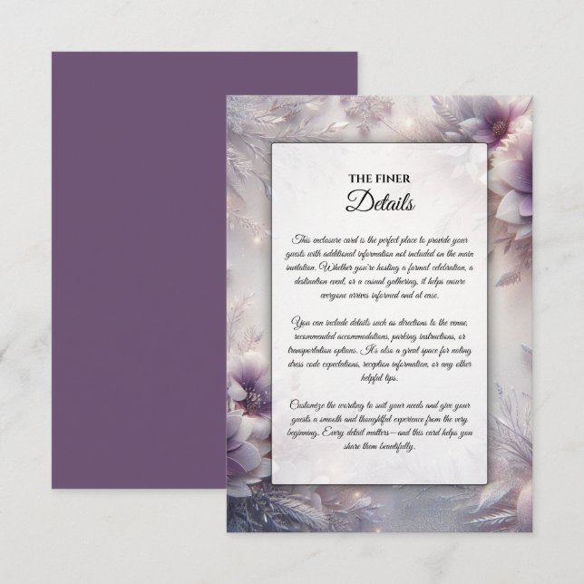 Silver and Soft Amethyst Winter Blooms  Enclosure Card (Front/Back)