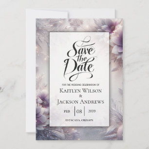 Silver and Soft Amethyst Winter Blooms Save The Date
