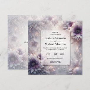 Silver and Soft Amethyst Winter Blooms Wedding Invitation