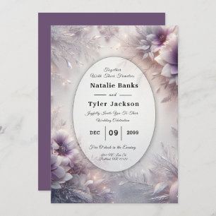 Silver and Soft Amethyst Winter Blooms Wedding Invitation