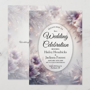 Silver and Soft Amethyst Winter Blooms Wedding Invitation
