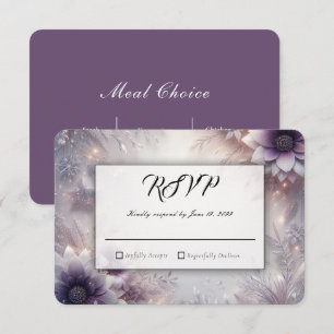 Silver and Soft Amethyst Winter Blooms Wedding RSVP Card