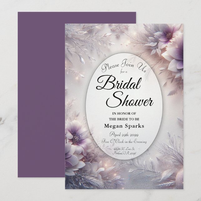 Silver and Soft Amethyst Winter Bridal Shower Invitation (Front/Back)