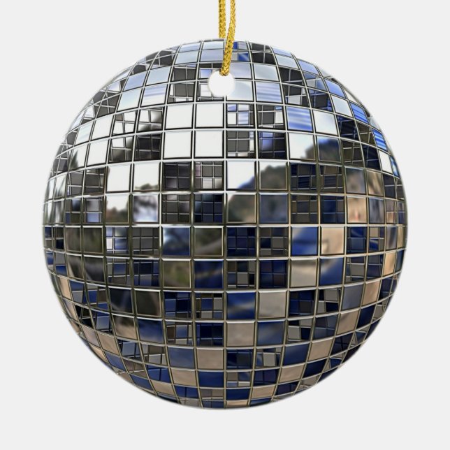 Silver and some Blue Disco Ball Mirror Ornament (Front)