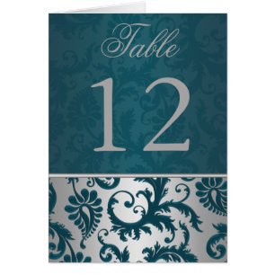 Silver and Teal Damask II Table Number Card 2