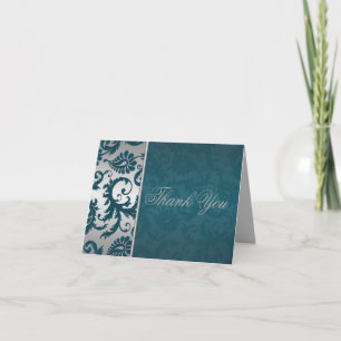 Silver and Teal Damask II Thank You Card