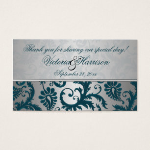 Silver and Teal Damask II Wedding Favour Tag