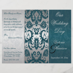 Silver and Teal Damask II Wedding Program
