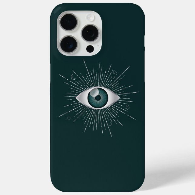 Silver and Teal Green Mystic Evil Eye Nazar Mati Case-Mate iPhone Case (Back)